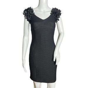 Anthropologie Maeve Dress Womens 0 Black Viala Pintuck Floral Applique‎ Preppy